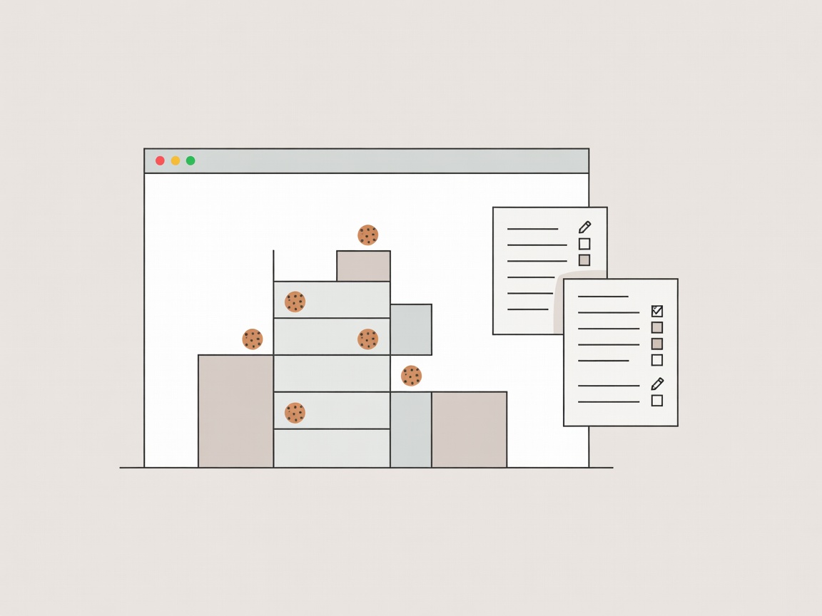 Flat vector illustration of a simple browser window and building survey notes