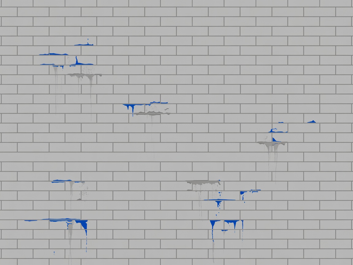 Flat vector illustration of a masonry facade with cobalt highlights marking visible weathering patterns