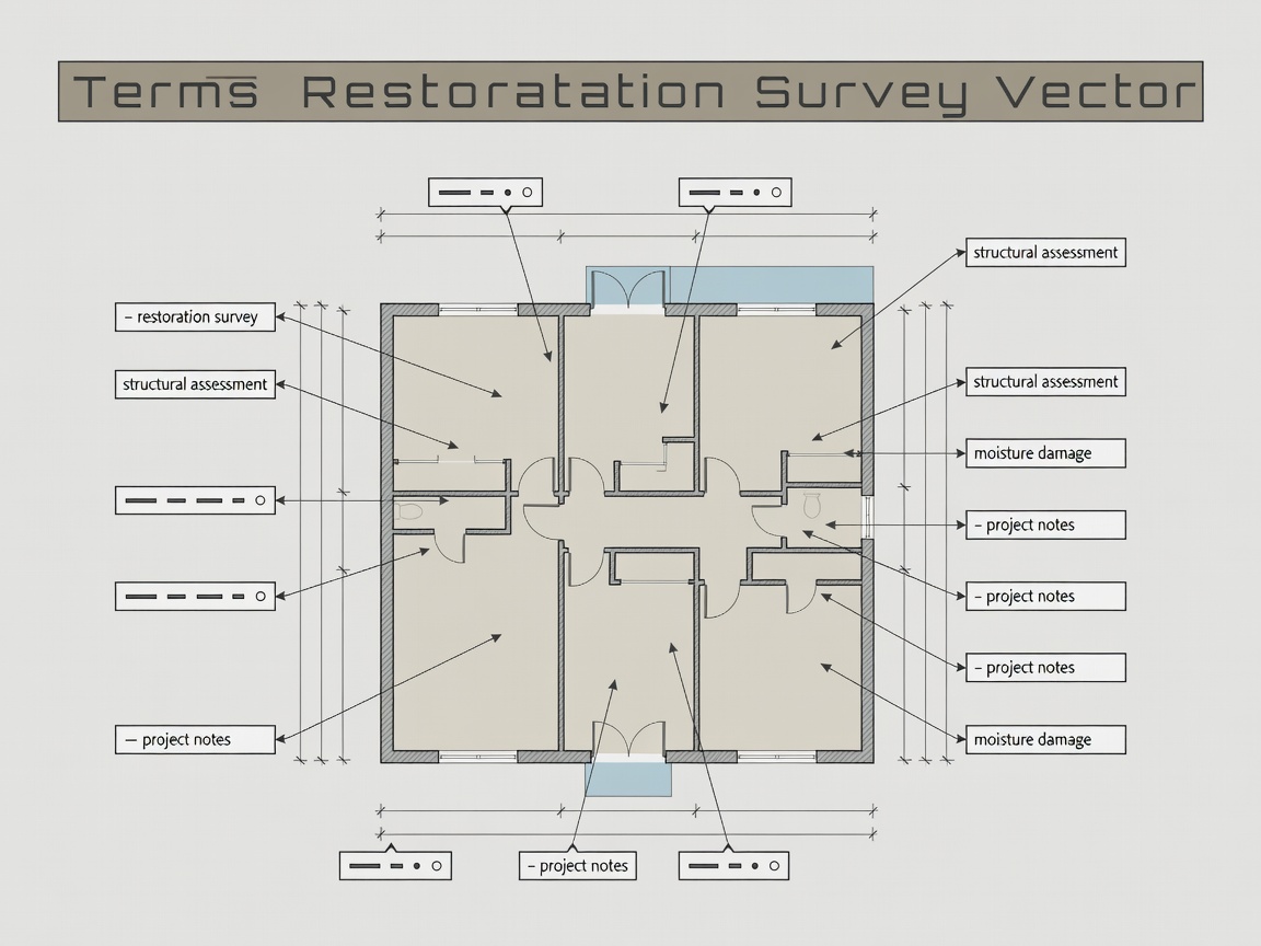 Flat vector illustration of a building survey plan with clearly marked terms and project notes